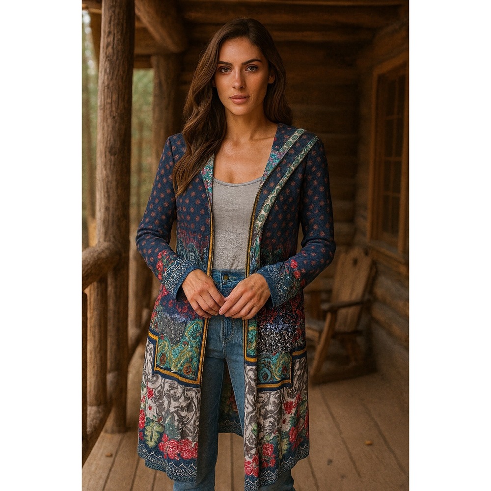 NWT Johnny Was Floral Hooded‎ Cardigan Sweater Duster Cashmere Blend Sz S Boho